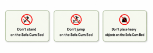 Sofa cum bed storage guide showing what to keep and what to avoid.