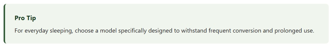 Pro tip box on choosing a sofa cum bed designed for everyday sleeping