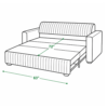 Dimension diagram of Classic sofa cum bed unfolded — 72 inches wide, 63 inches deep in bed mode