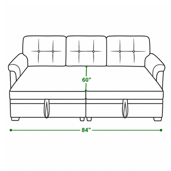 Cairo corner sofa cum bed in bed mode dimensions — 84 inch width, 60 inch depth