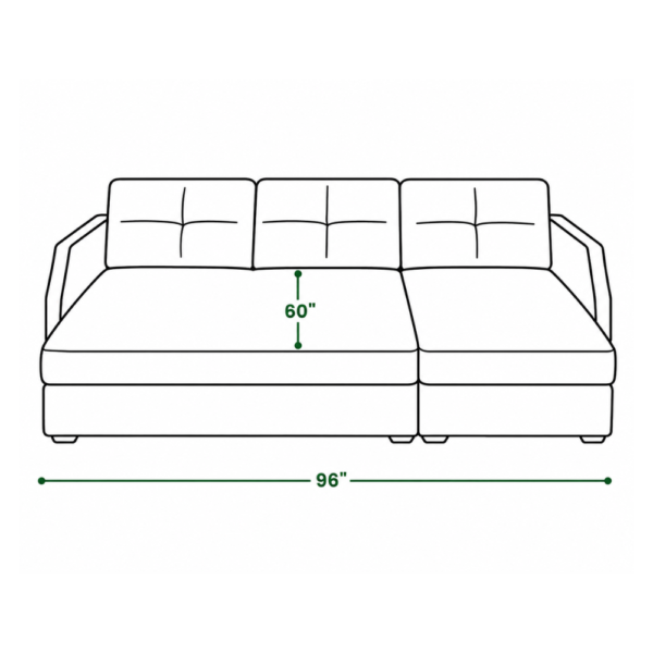 Lorin corner sofa cum bed in bed mode dimensions — 96 inch width, 60 inch depth