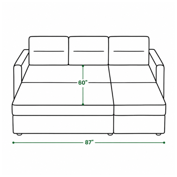 Aster corner sofa cum bed in bed mode dimensions — 87 inch width, 60 inch depth