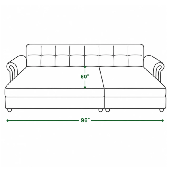 Jett corner sofa cum bed in bed mode dimensions — 96 inch width, 60 inch depth