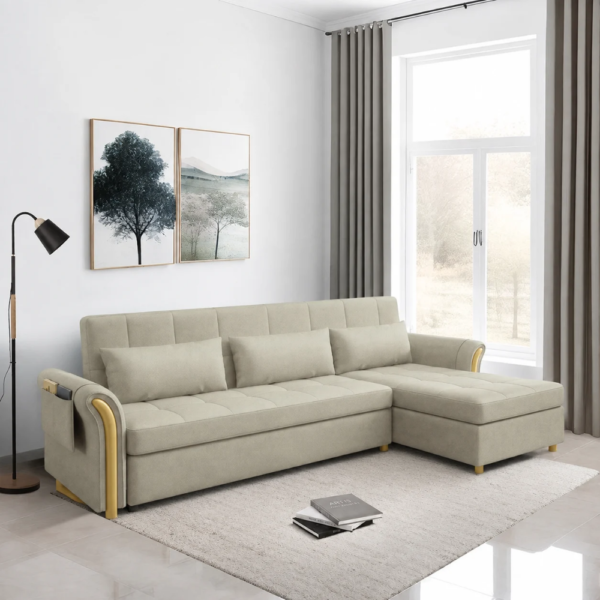 Jett L corner sofa cum bed styled in a modern living room