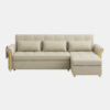 Jett beige L-shaped corner sofa cum bed with gold accents, front view