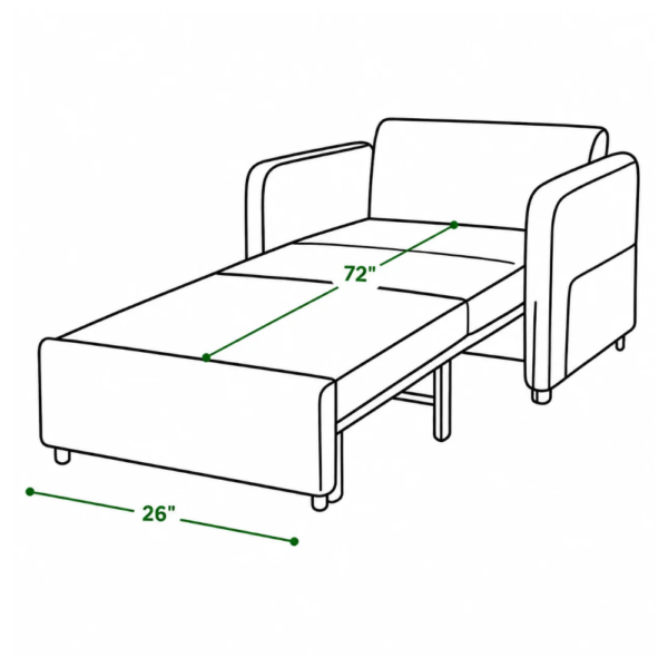 Cobi sofa cum bed in bed mode dimensions — 72 inch length, 26 inch width