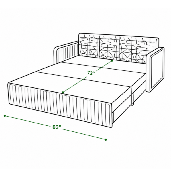 Nico sofa cum bed in bed mode dimensions — 72 inch length, 63 inch width