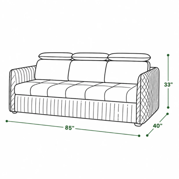 Lio sofa cum bed dimensions — 85 inch width, 40 inch depth, 33 inch height