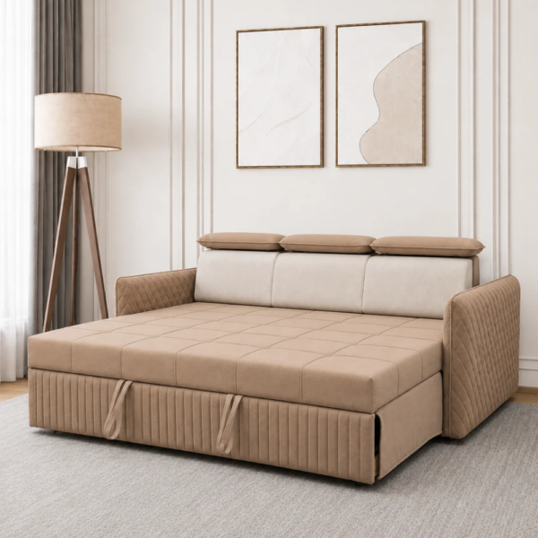 Lio sofa cum bed converted into a spacious bed with pull-out straps