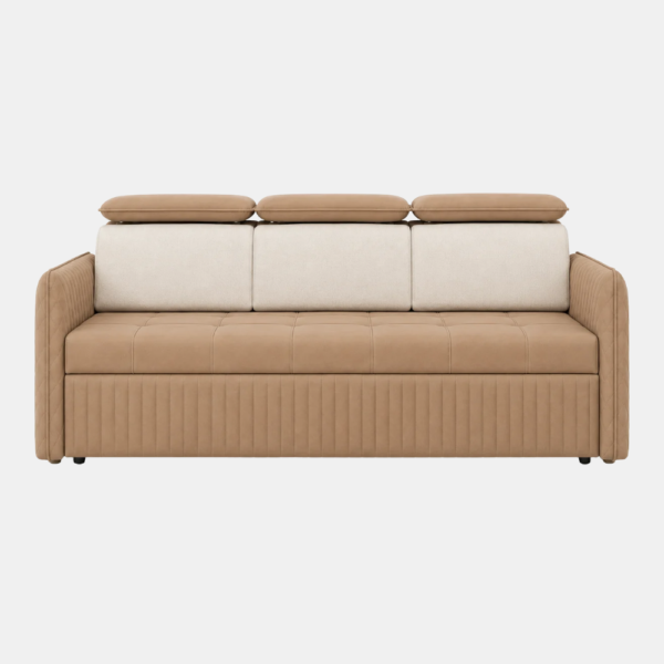 Lio beige sofa cum bed with quilted side panels, front view