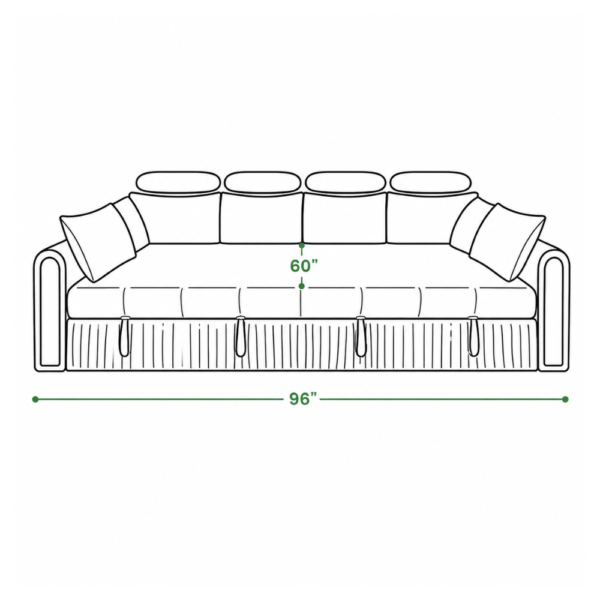 (dimension diagram, bed mode, 96"x60") — Corner sofa bed with storage Noida size in bed mode — 96 by 60 inches