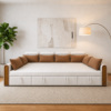 (lifestyle shot, bed mode) — Corner sofa bed with storage Noida unfolded into a spacious bed