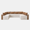 (front view, plain background) — Uro corner sofa bed with storage Noida in white and tan leatherette