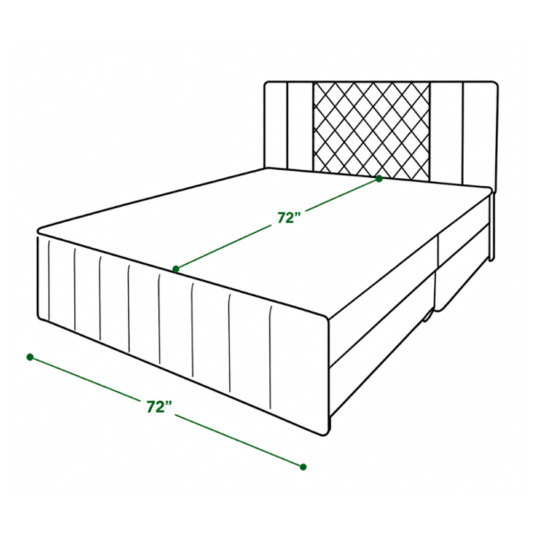 (dimension diagram, angled, 72"x72") — Rosie diwan cum bed with storage Delhi size diagram — 72 by 72 inches