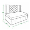 (dimension diagram, angled, 44"x40"x72") — Diwan cum bed with storage Delhi dimensions — 44 in high, 40 in deep, 72 in wide