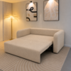(lifestyle shot, bed mode) — Clara sofa cum bed with storage Delhi unfolded into a compact bed