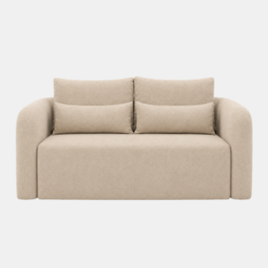 (front view, plain background) — Clara sofa cum bed with storage Delhi in beige boucle fabric