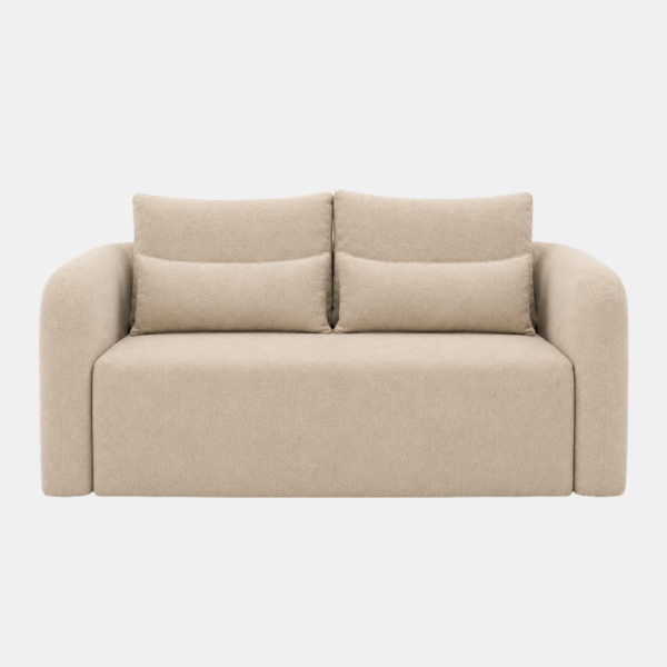 (front view, plain background) — Clara sofa cum bed with storage Delhi in beige boucle fabric