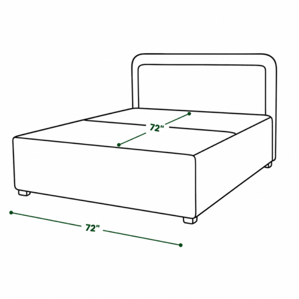 Dimension diagram of Rose diwan cum bed showing 72x72 inch sleeping surface with storage base