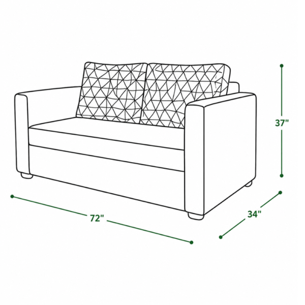 Linear sofa cum bed dimensions — 72 inch width, 34 inch depth, 37 inch height