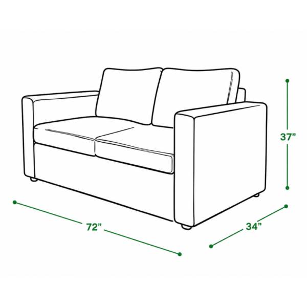 Parker sofa cum bed dimensions — 72 inch width, 34 inch depth, 37 inch height