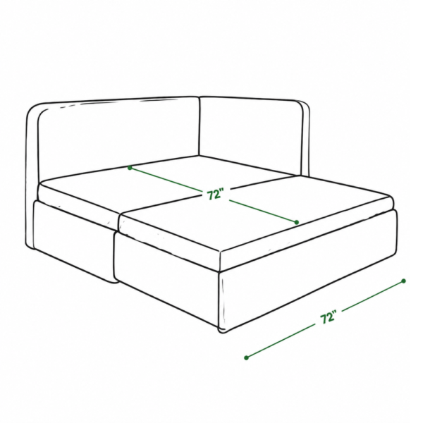Boston Diwan Cum Bed combined corner setup dimensions diagram - 72 inch by 72 inch bed size