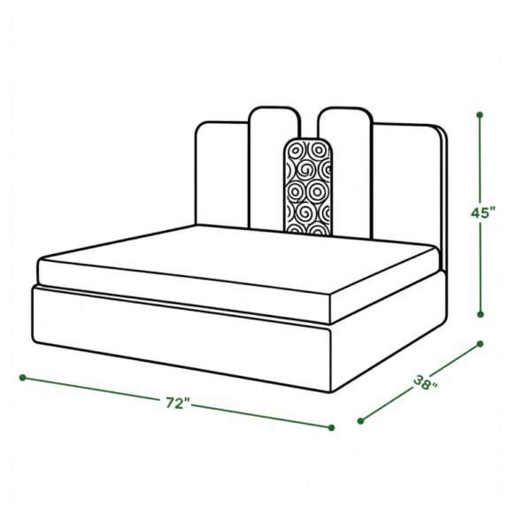 Tangles diwan cum bed dimensions — 72 inch width, 38 inch depth, 45 inch height