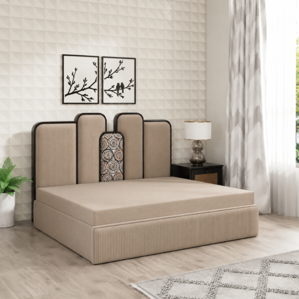 Tangles diwan cum bed with storage styled in a modern bedroom