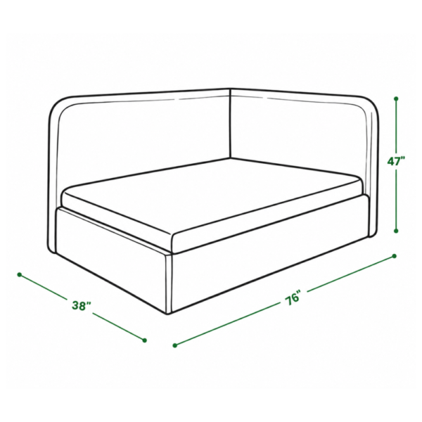 Boston Diwan Cum Bed single unit dimensions diagram - 38 inch width, 76 inch length, 47 inch height
