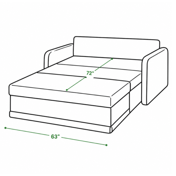 Berry sofa cum bed in bed mode dimensions — 72 inch length, 63 inch width