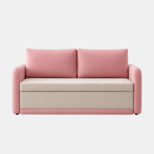 Berry pink and cream sofa cum bed with storage, front view