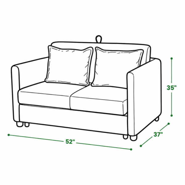 Polo sofa cum bed dimensions — 52 inch width, 37 inch depth, 35 inch height