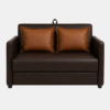 Polo brown leatherette sofa cum bed with tan cushions, front view
