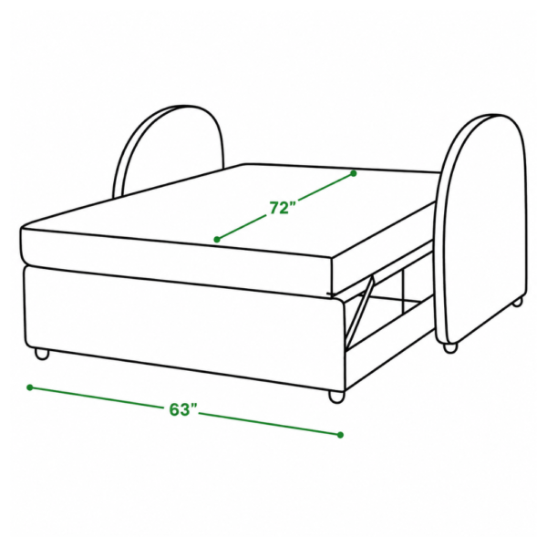 Mr. D sofa cum bed in bed mode dimensions — 72 inch length, 63 inch width