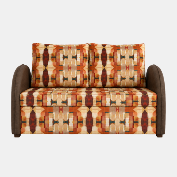 Mr. D sofa cum bed in orange geometric print, front view