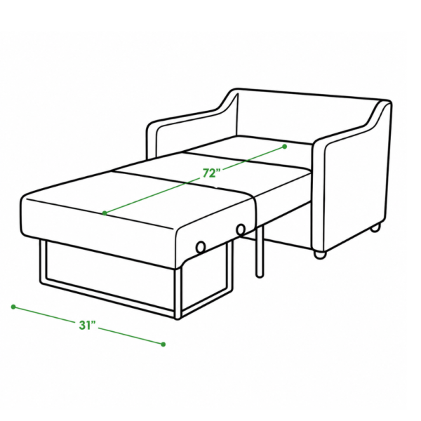 Oren sofa cum bed in bed mode dimensions — 72 inch length, 31 inch width