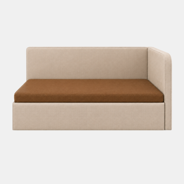 Boston Diwan Cum Bed front view - beige upholstered corner unit with brown cushion by Relax Sofa Cum Bed