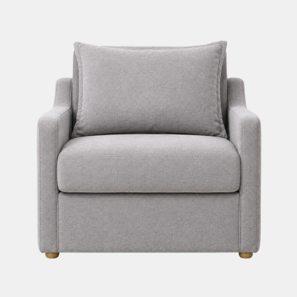 Oren light-grey sofa cum bed with single back cushion, front view