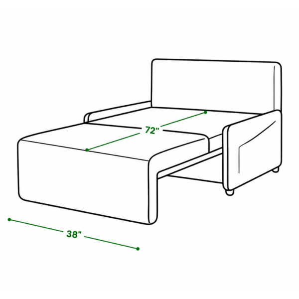 Liam sofa cum bed in bed mode dimensions — 72 inch length, 38 inch width