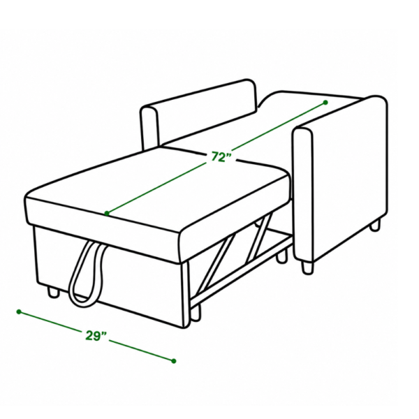 Glen sofa cum bed in bed mode dimensions — 72 inch length, 29 inch width