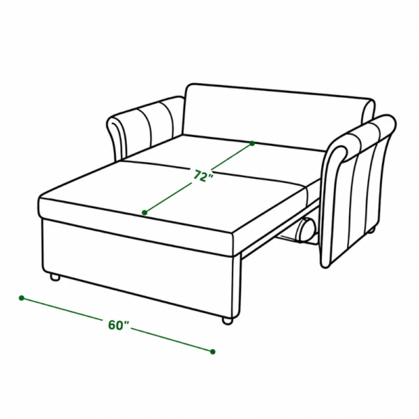 Philli Sofa Cum Bed pull-out bed mode dimensions diagram - 72 inch by 60 inch sleeping area
