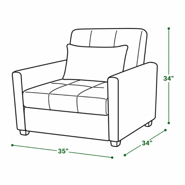 Glen sofa cum bed dimensions — 35 inch width, 34 inch depth, 34 inch height