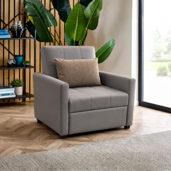 Glen grey sofa cum bed with storage styled in a modern living room