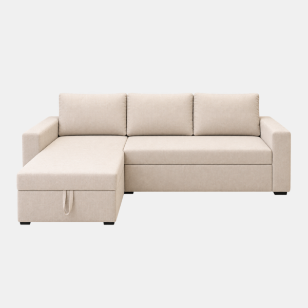 Lara corner sofa bed with storage in beige – L-shape seating view
