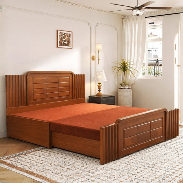 Wooden diwan cum bed in Ghaziabad expanded into a full-size double bed