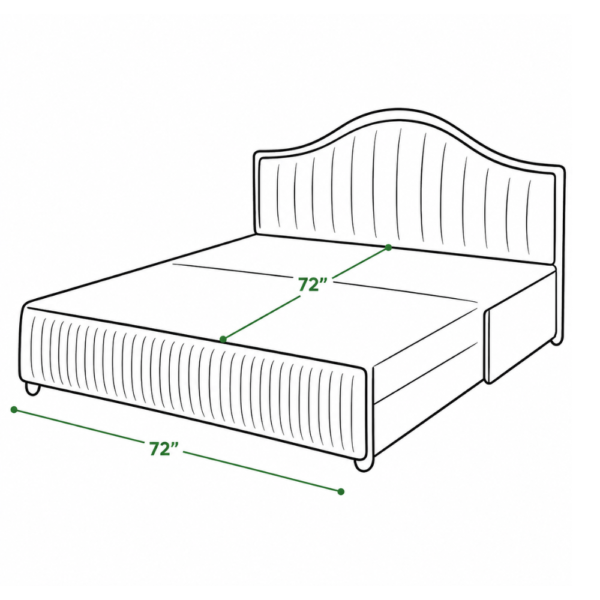 Line drawing of Blush diwan cum bed showing 72 inch by 72 inch dimensions when expanded into a double bed