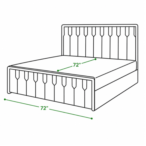 Line drawing of Ivory diwan bed showing 72 inch by 72 inch dimensions when expanded into a double bed