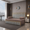 Ivory luxury diwan sofa bed in Punjabi Bagh styled as a daybed in an upscale bedroom with gold accents
