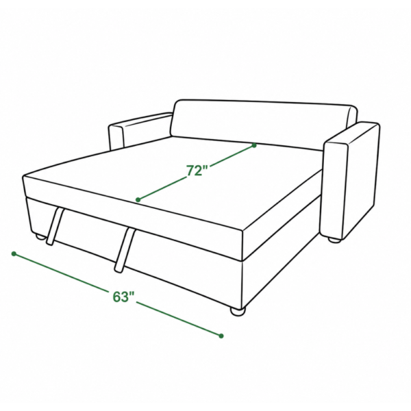 Blu sofa cum bed bed dimensions showing 72 inch sleeping length and 63 inch width