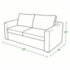 Blu sofa cum bed dimensions showing 75 inch width 36 inch depth and 30 inch height